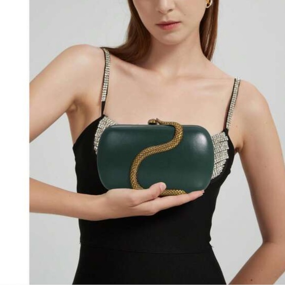 Elegant Green Clutch with Gold Snake Accent